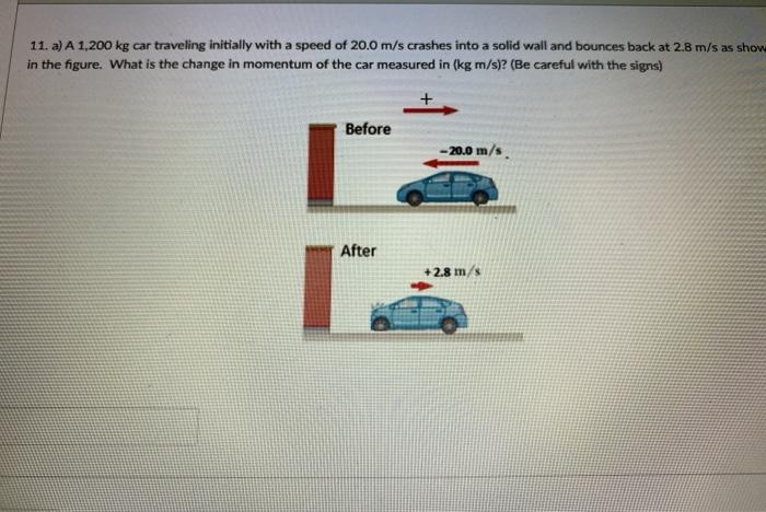 Solved 11. a) A 1,200 kg car traveling initially with a | Chegg.com
