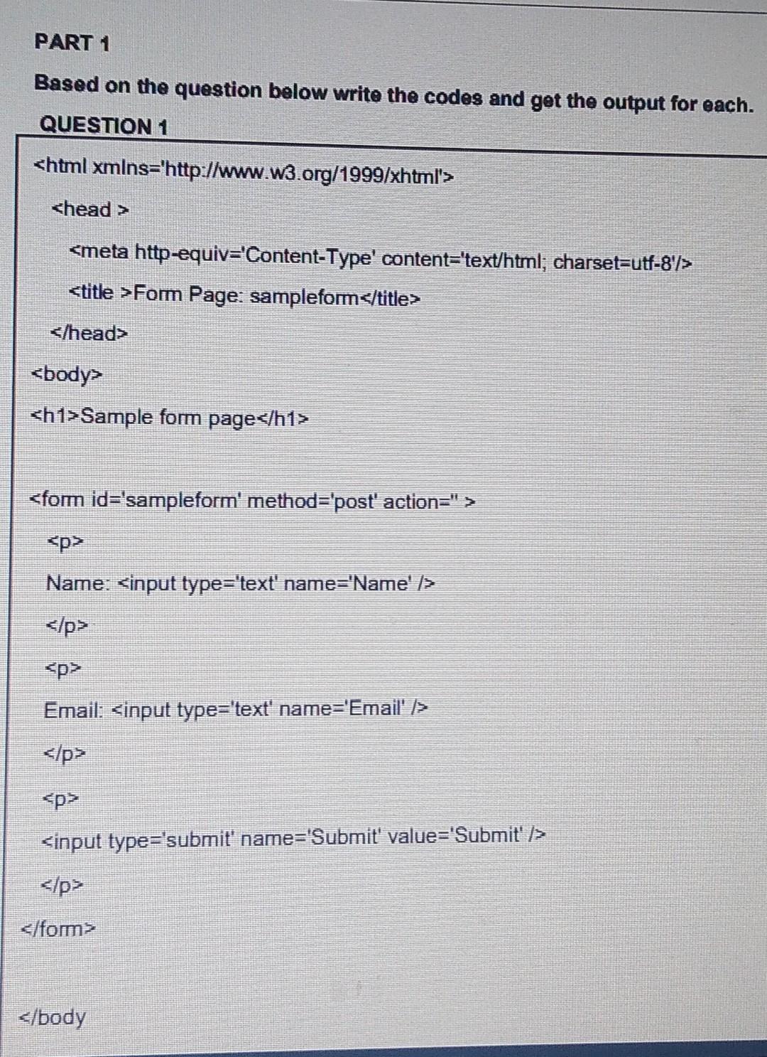 Solved PART 1 Based on the question below write the codes | Chegg.com