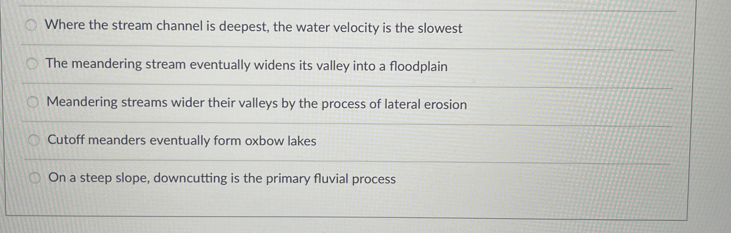 Solved Where the stream channel is deepest, the water | Chegg.com