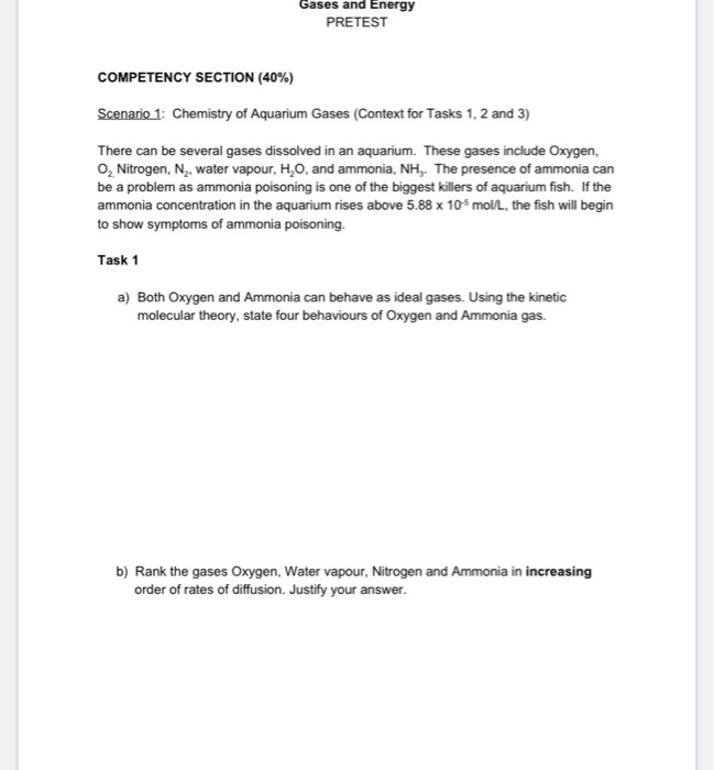 Solved Gases and Energy PRETEST COMPETENCY SECTION (40)