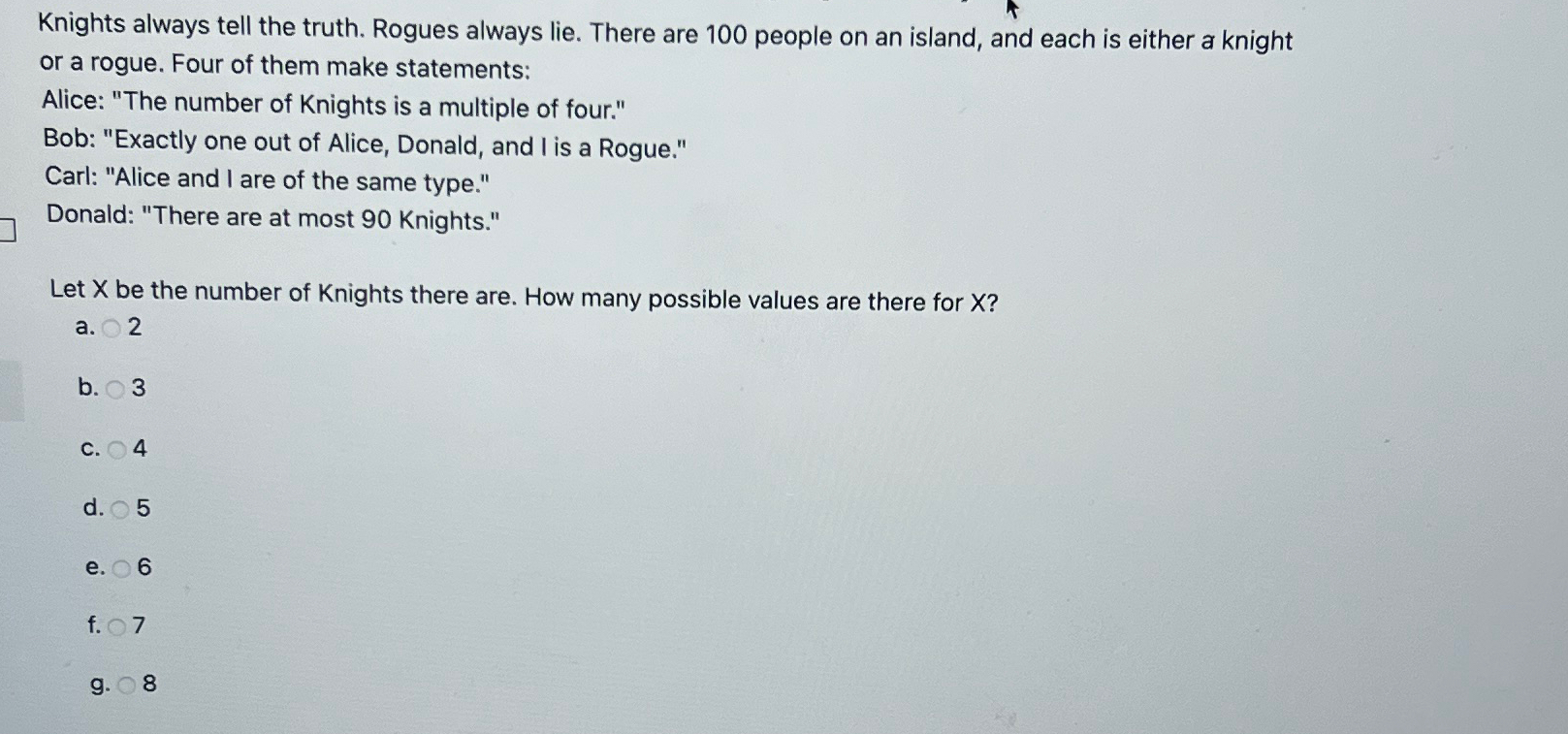 Solved Knights always tell the truth. Rogues always lie. | Chegg.com