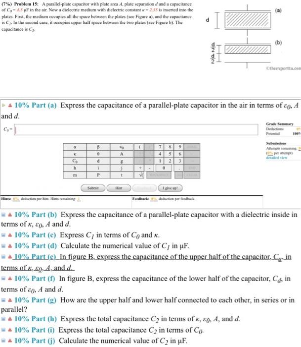 Solved (7%) Problem 15: A parallel-plate capacitor with | Chegg.com
