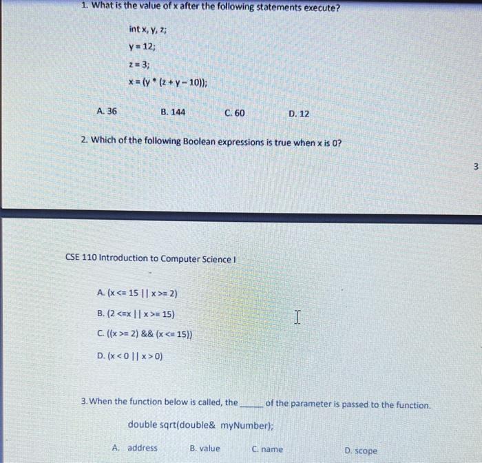 Solved 1 What Is The Value Of X After The Following