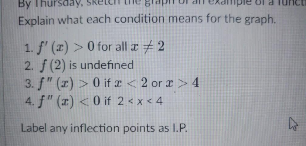 Solved By Thursday, Explain what each condition means for | Chegg.com