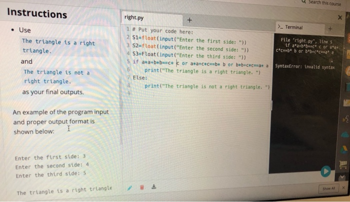 Solved Programming Exercise 3.2 Instructions Right.py + > | Chegg.com