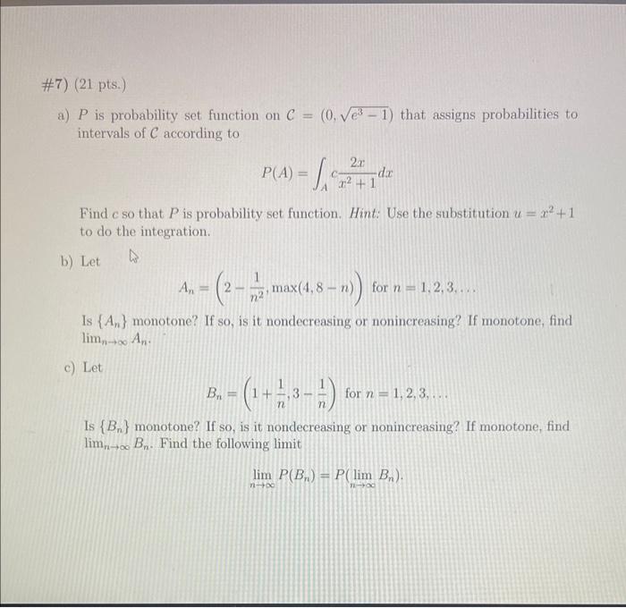 Solved a) P is probability set function on C=(0,e3−1) that | Chegg.com