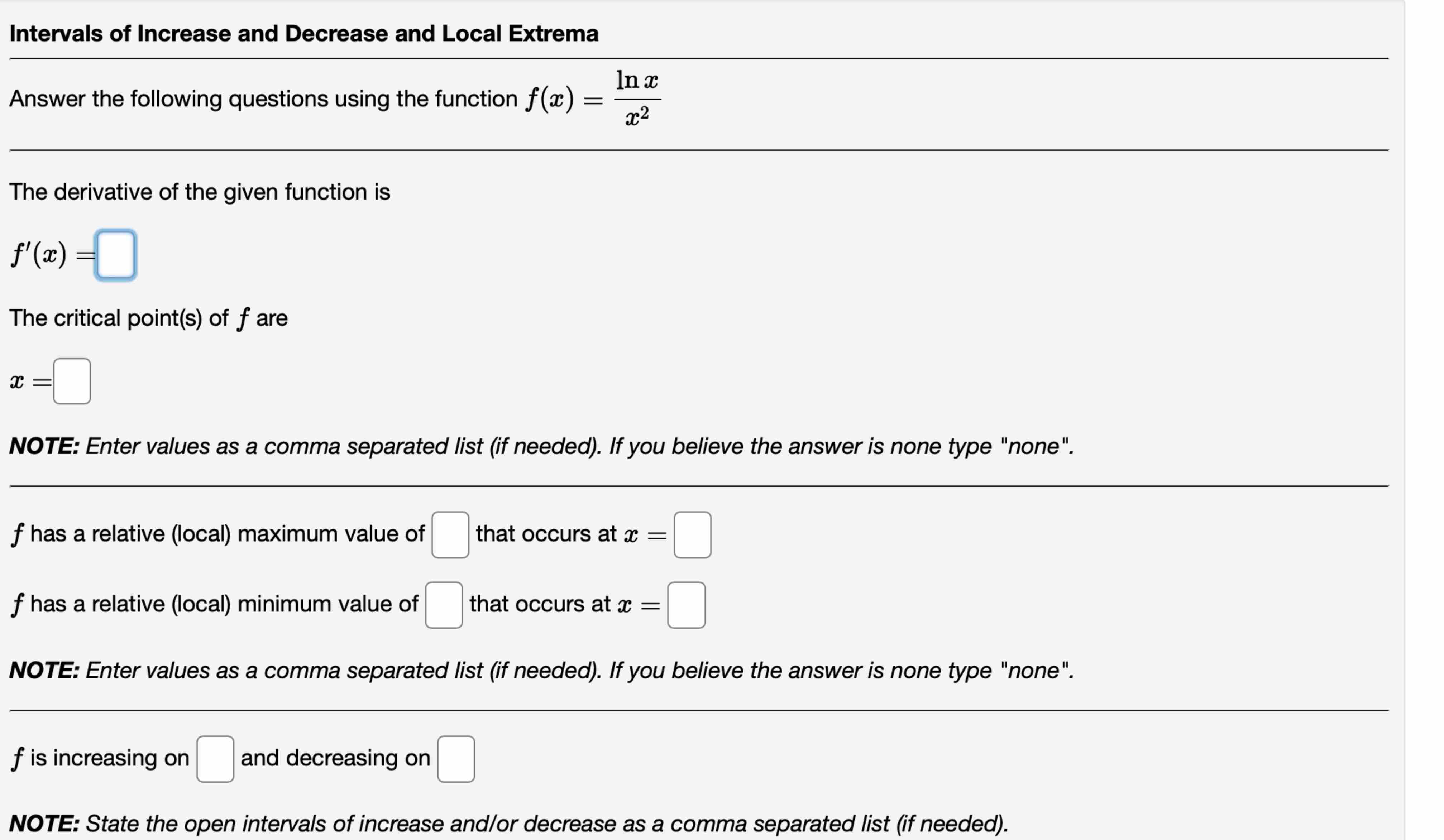 Solved Intervals of Increase and Decrease and Local | Chegg.com