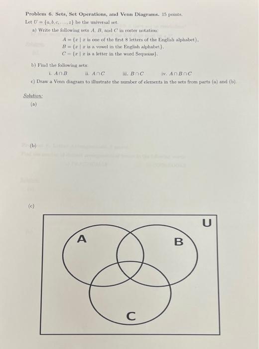 Solved Problem 6. Sets, Set Operations, And Venn Diagrams. 