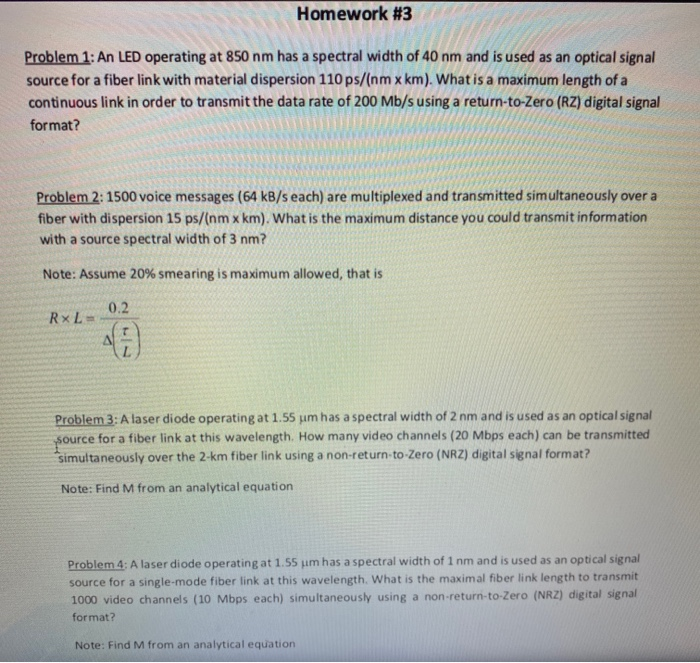 Homework 3 Problem 1 An LED operating at 850 nm has