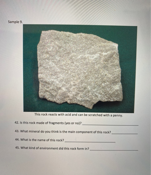 Solved Sample 9. This rock reacts with acid and can be