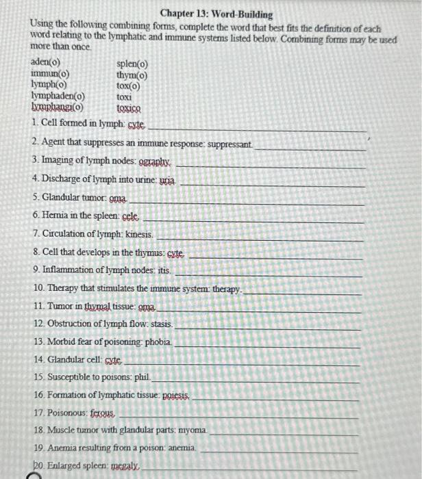 Solved Chapter 13: Word-Building Using the following | Chegg.com