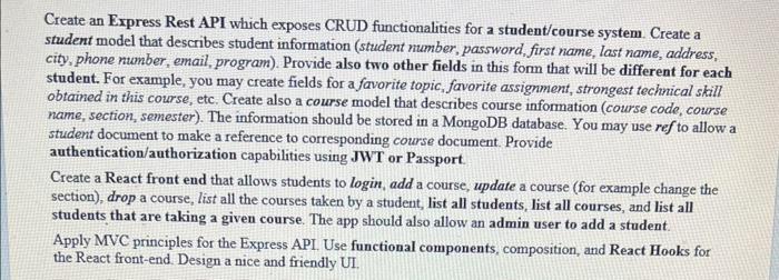 Solved Create an Express Rest API which exposes CRUD | Chegg.com