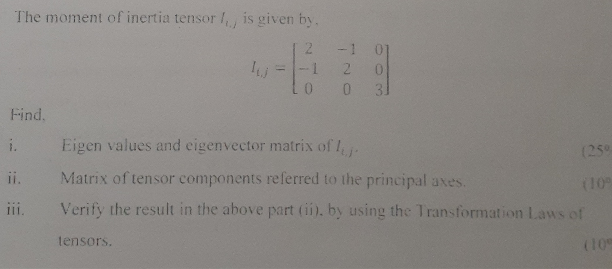 Solved The moment of inertia tensor is given | Chegg.com