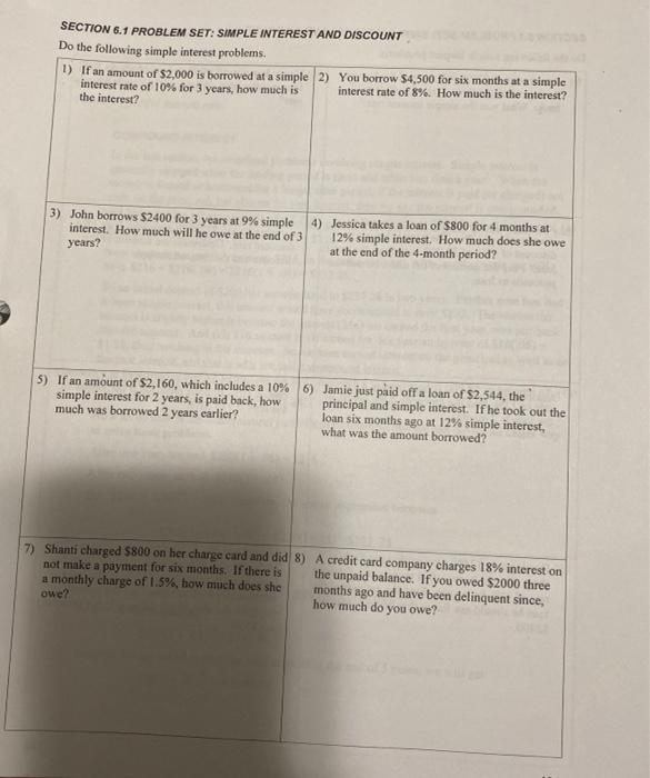 Solved SECTION 6.1 PROBLEM SET: SIMPLE INTEREST AND DISCOUNT | Chegg.com