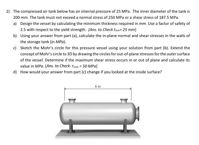 Solved 2) The compressed air tank below has an internal
