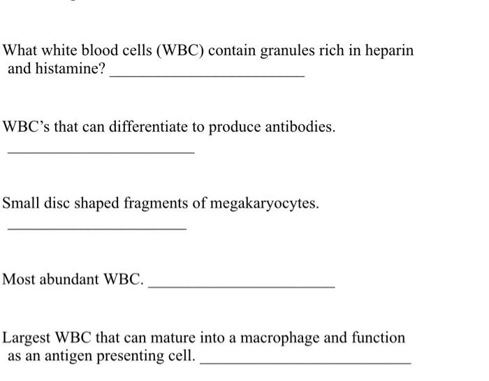 Solved What white blood cells (WBC) contain granules rich in