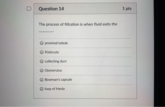 Solved Question 14 1 pts The process of filtration is when | Chegg.com