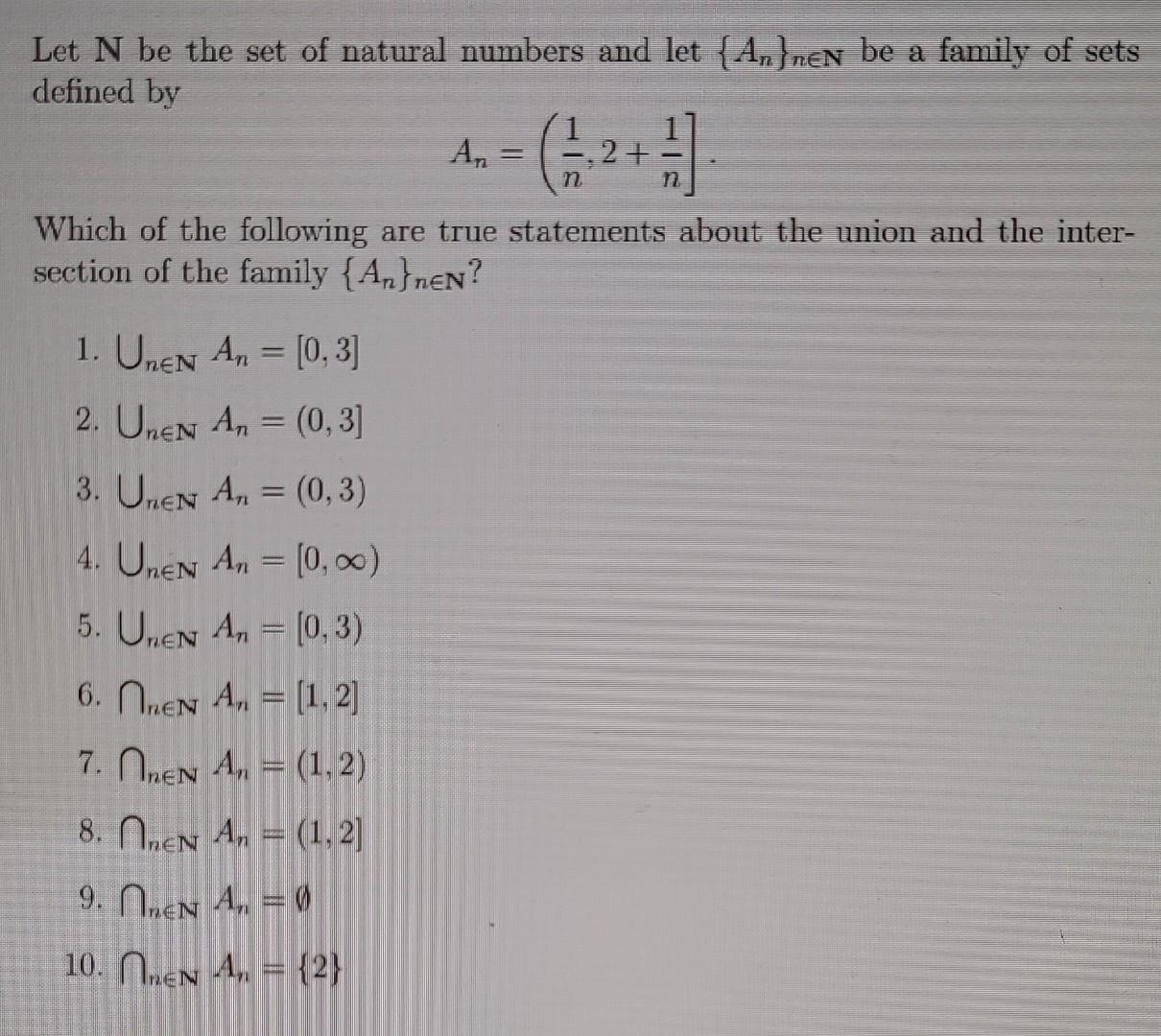 Solved Let N Be The Set Of Natural Numbers And Let {An}n∈N | Chegg.com