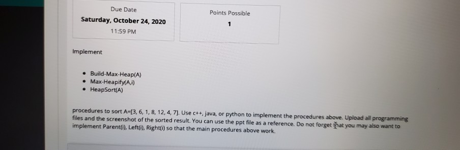 Solved Points Possible Due Date Saturday, October 24, 2020 | Chegg.com