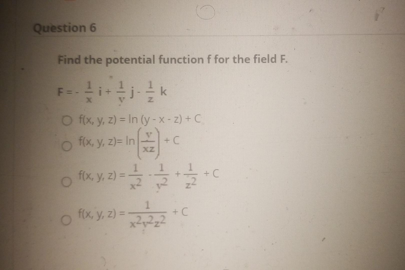 Solved Question 6 Find The Potential Function F For The | Chegg.com