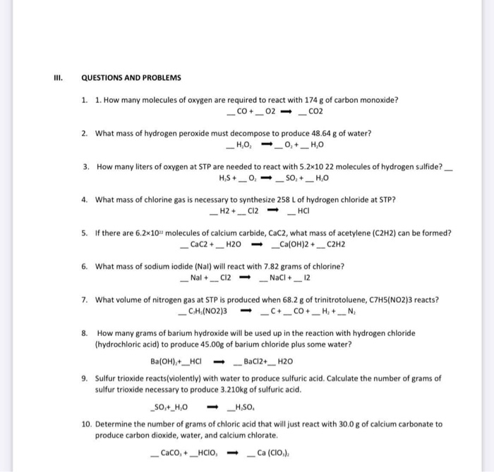 Solved III. QUESTIONS AND PROBLEMS 1. 1. How many molecules | Chegg.com