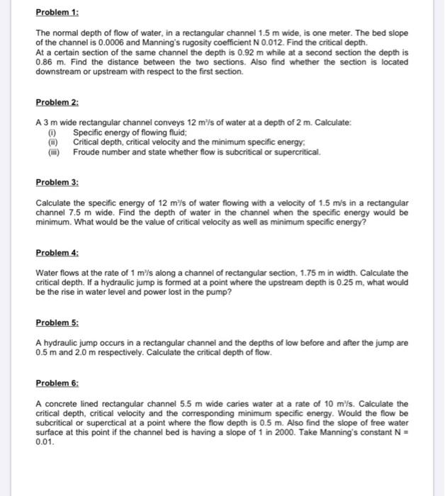 Solved Problem 1: The Normal Depth Of Flow Of Water, In A 