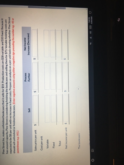 Solved Pine Street Inc. makes unfinished bookcases that it