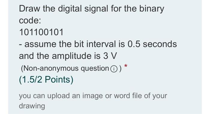 Solved Draw the digital signal for the binary code: | Chegg.com