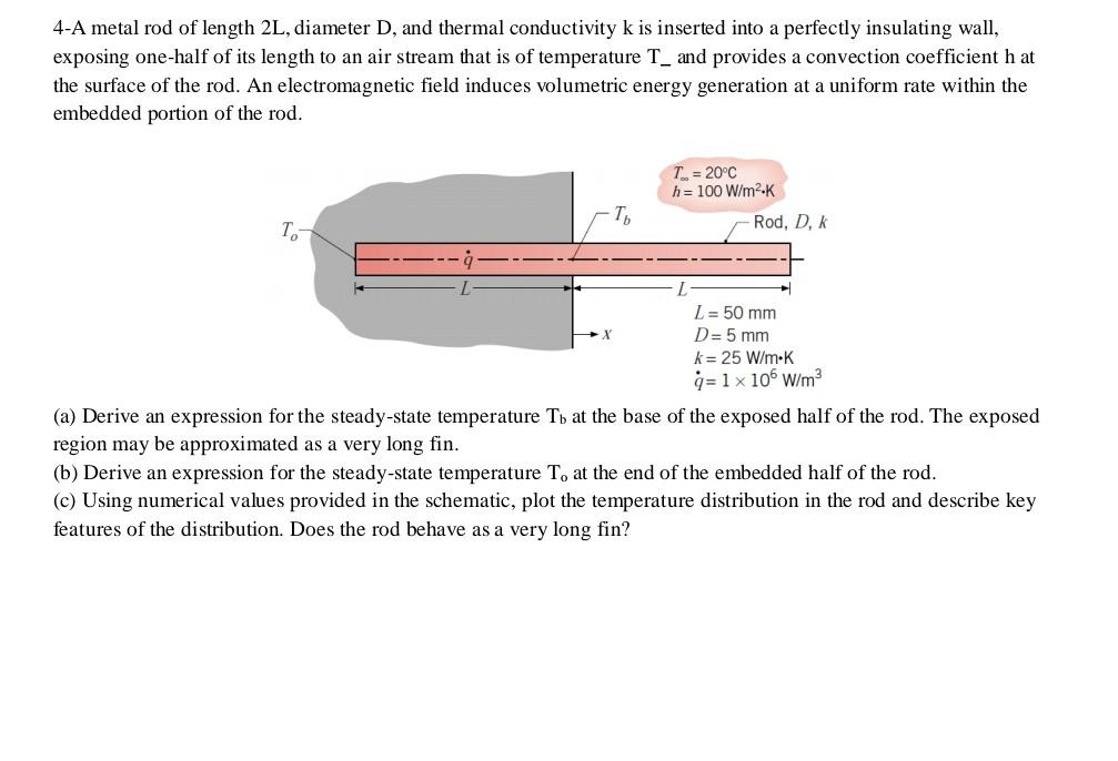 Solved 4A metal rod of length 2L, diameter D, and thermal