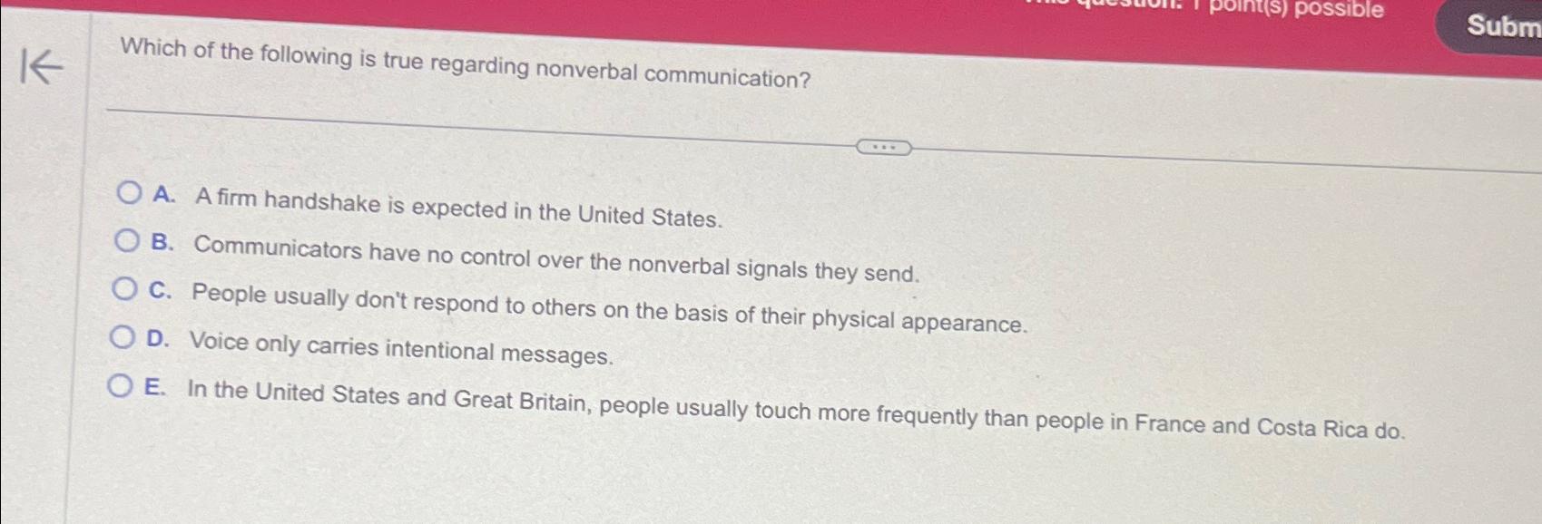 Solved Which of the following is true regarding nonverbal | Chegg.com
