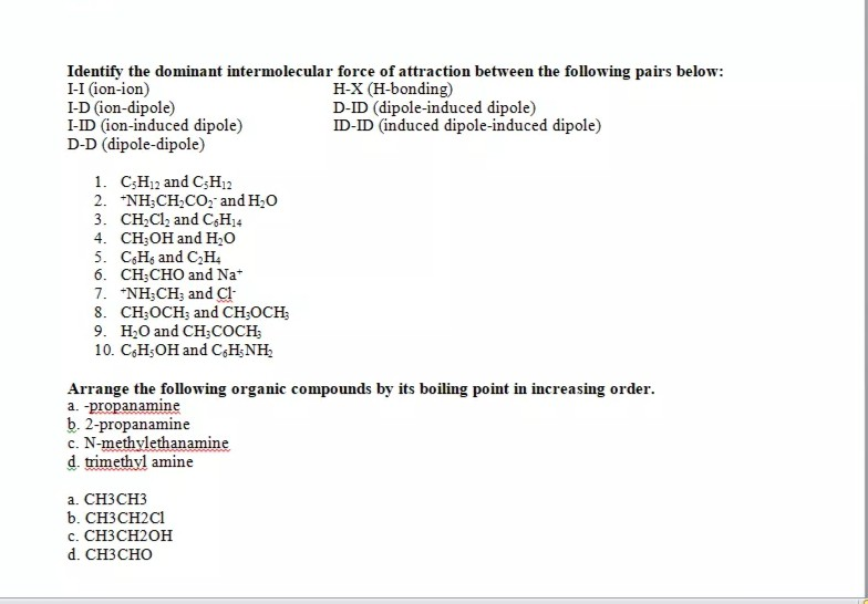 Solved Identify the dominant intermolecular force of | Chegg.com