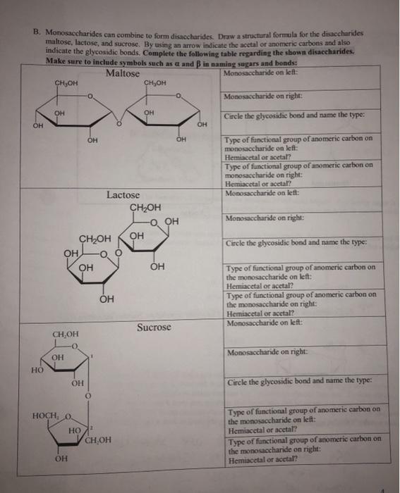 Solved B. Monosaccharides Can Combine To Form Disaccharides. | Chegg.com