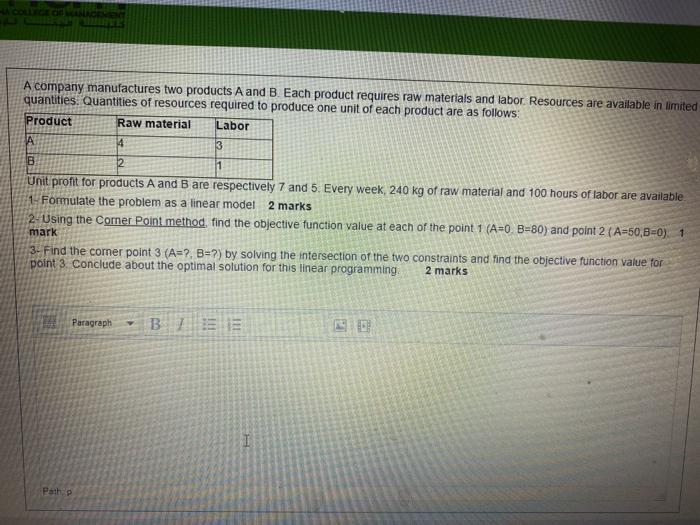 Solved A company manufactures two products A and B. Each | Chegg.com