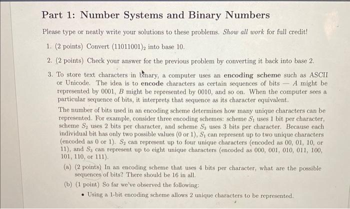 Solved Part 1: Number Systems and Binary Numbers Please type | Chegg.com