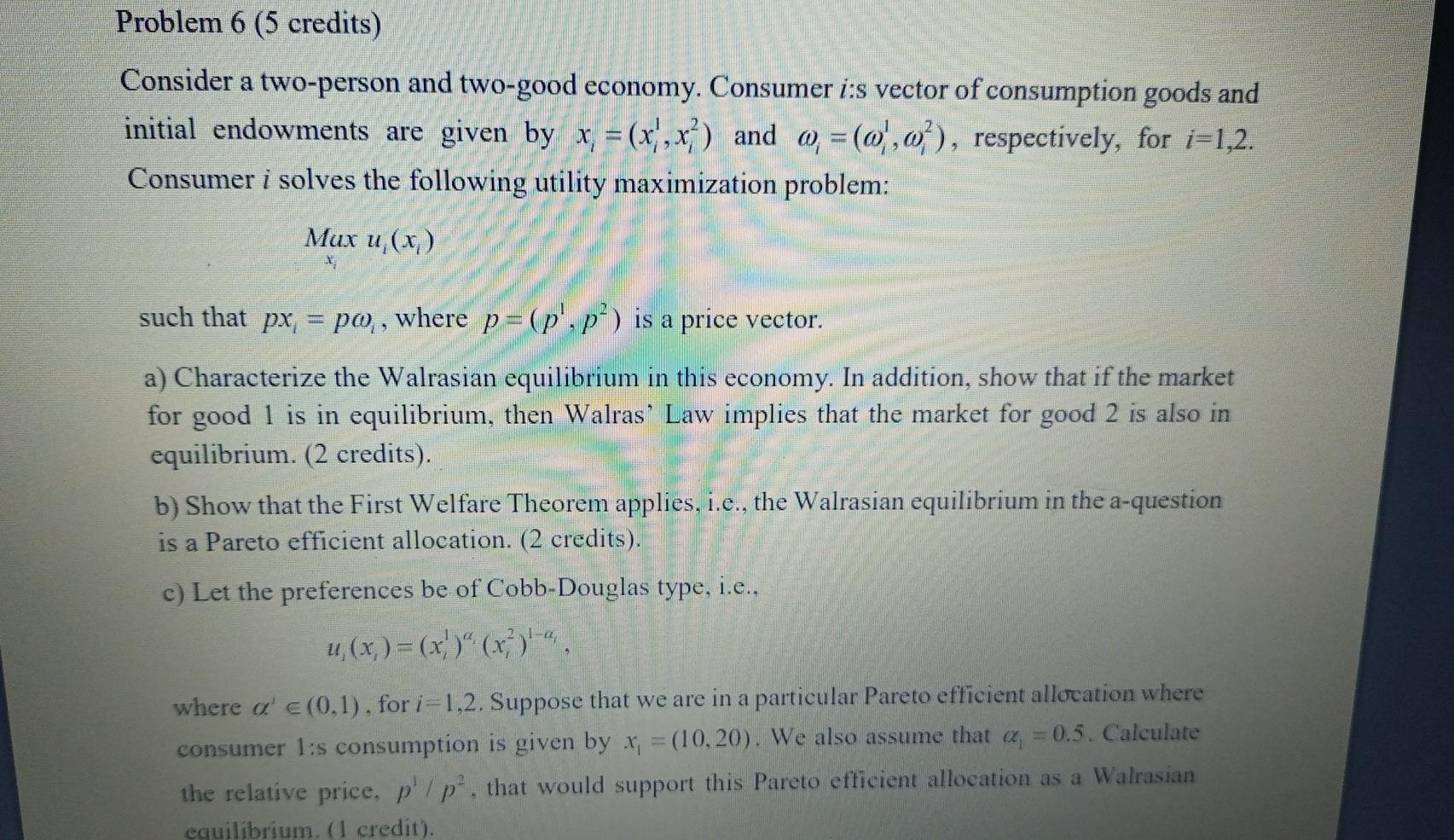 Consider a two-person and two-good economy. Consumer | Chegg.com