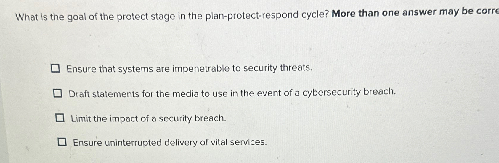 Solved What is the goal of the protect stage in the | Chegg.com