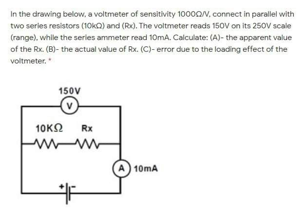 Voltmeter Sensitivity Example Solved In the drawing below, a voltmeter of sensitivity | Chegg.com