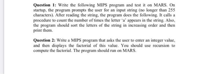 Solved Question 1: Write the following MIPS program and test | Chegg.com