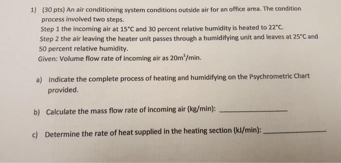 Solved 1) (30 pts) An air conditioning system conditions | Chegg.com