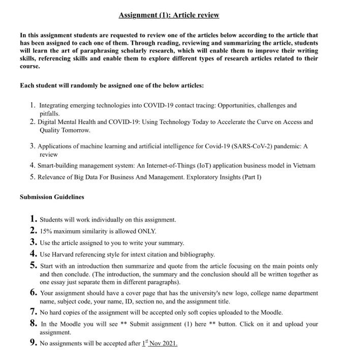 Solved Assignment (1): Article review In this assignment | Chegg.com