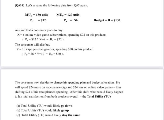 Solved (Q#14) Let's assume the following data from Q#7 | Chegg.com