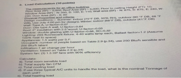 2 Load Calculation 10 Points The Measurements F Chegg Com