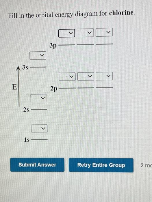 Solved Fill in the orbital energy diagram for chlorine. 3p