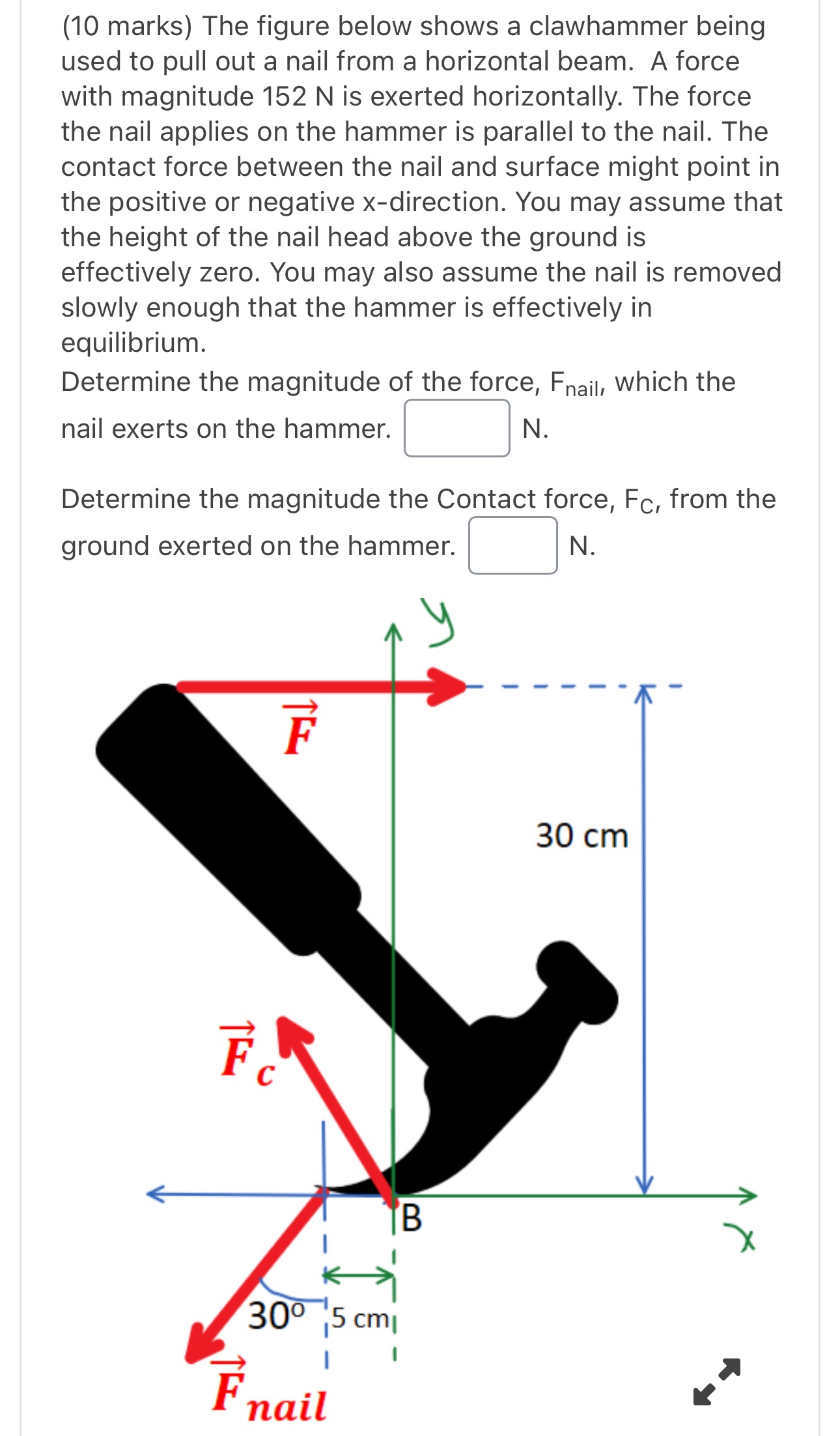 Solved (10 ﻿marks) ﻿The figure below shows a clawhammer | Chegg.com