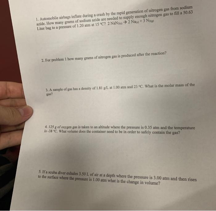 Solved 1. Automobile airbags inflate during a crash by the