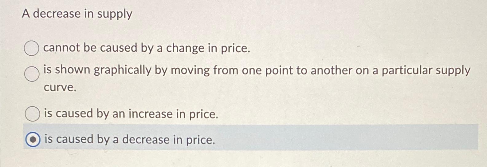 Solved A decrease in supplycannot be caused by a change in | Chegg.com