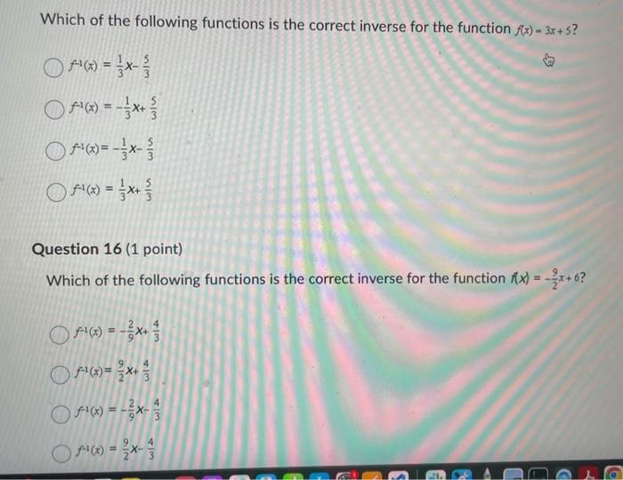 Solved Which of the following functions is the correct | Chegg.com