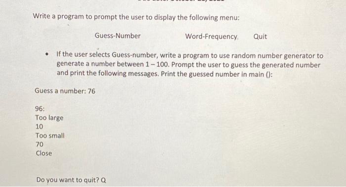 Solved Write a program to prompt the user to display the | Chegg.com