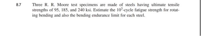 Solved 8.7 Three R. R. Moore test specimens are made of | Chegg.com
