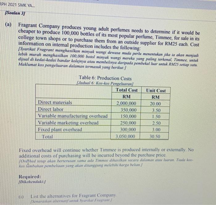 Solved Rph 2021 Smk Ya Soalan 3 A Fragrant Company Chegg Com